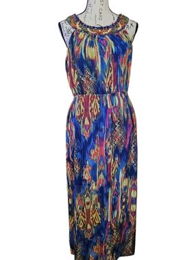 Spense Multicolor Sleeveless Maxi Dress in Blue & Pink Accents